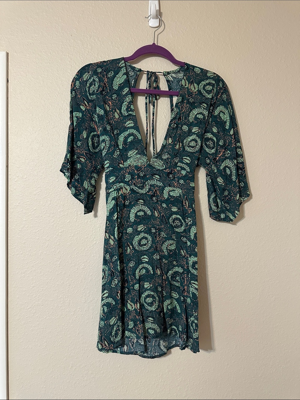 Teal Floral V-Neck Short Dress